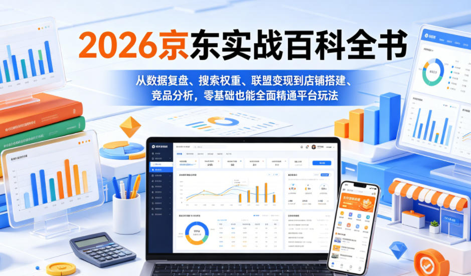 2026京东实战百科全书，从数据复盘、搜索权重、联盟变现到店铺搭建、竞品分析，零基础也能全面精通平台玩法-知享资源网