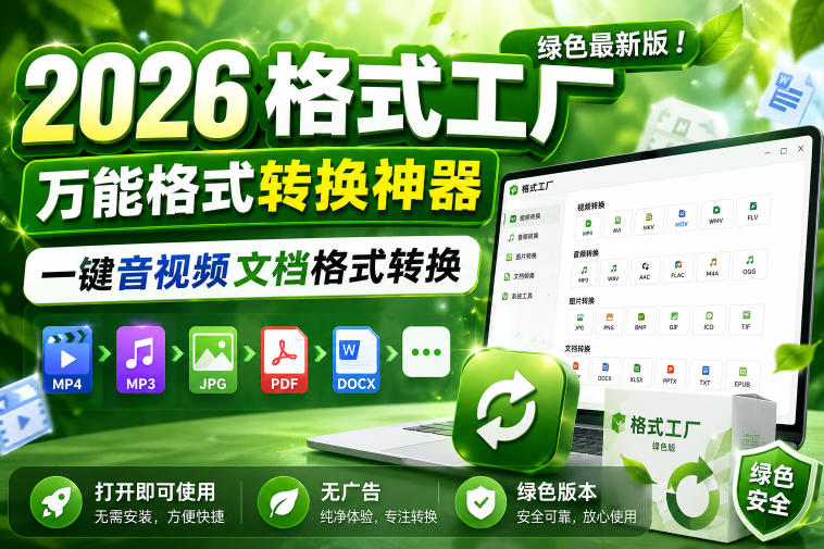 2026格式工厂绿色最新版！万能格式转换神器，一键音视频文档格式转换，打开即可使用，无广告绿色版本-知享资源网