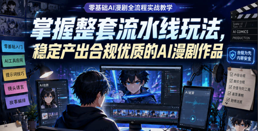 零基础AI漫剧全流程实战教学，掌握整套流水线玩法，稳定产出合规优质的AI漫剧作品-知享资源网