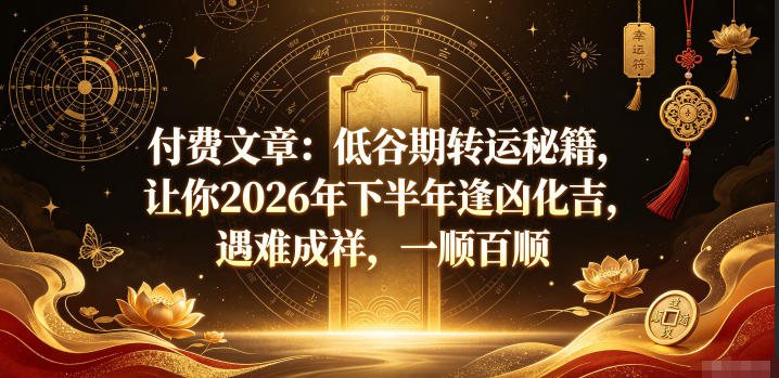 付费文章：低谷期转运秘籍，让你2026年下半年逢凶化吉，遇难成祥，一顺百顺-知享资源网