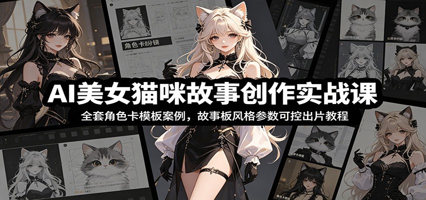 AI美女猫咪故事创作实战课：全套角色卡模板案例，故事板风格参数可控出片教程-知享资源网