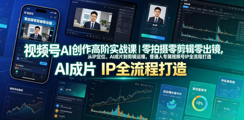 视频号AI创作高阶实战课｜零拍摄零剪辑零出镜，从IP定位、AI成片到剪辑运维，普通人专属视频号IP全流程打造-知享资源网