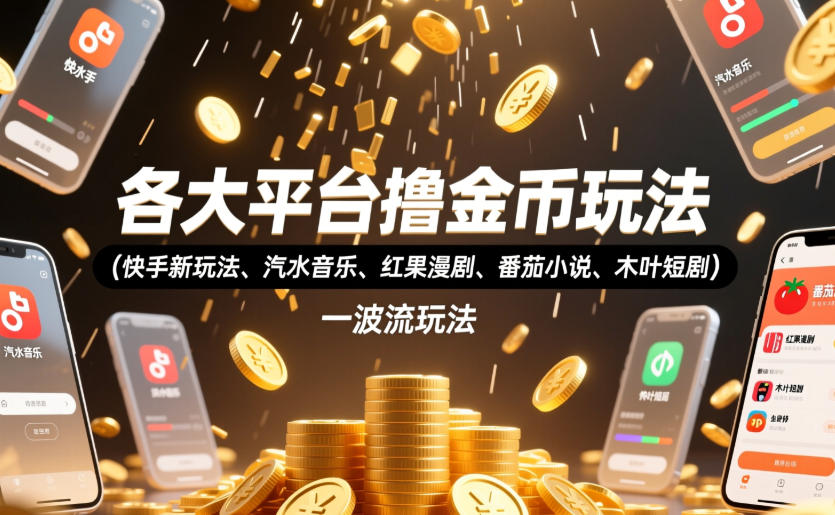 各大平台撸金币玩法（快手新玩法、汽水音乐、红果漫剧、番茄小说、木叶短剧），一波流玩法（收费398元的教程）-知享资源网