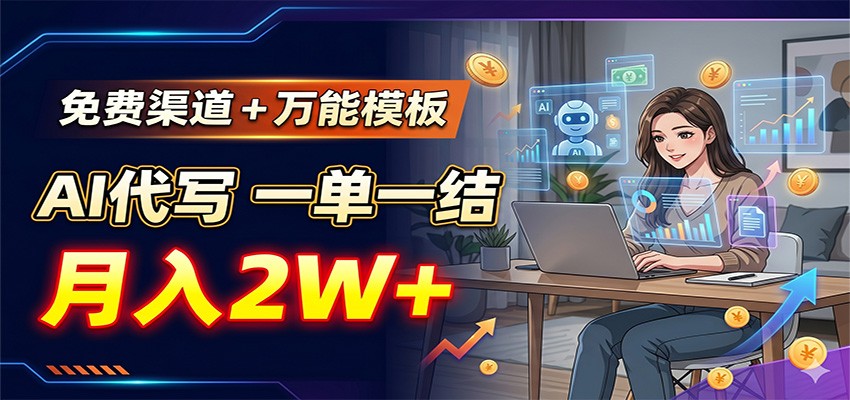 免费渠道+万能模板，AI代写一单一结，月入2W+-知享资源网