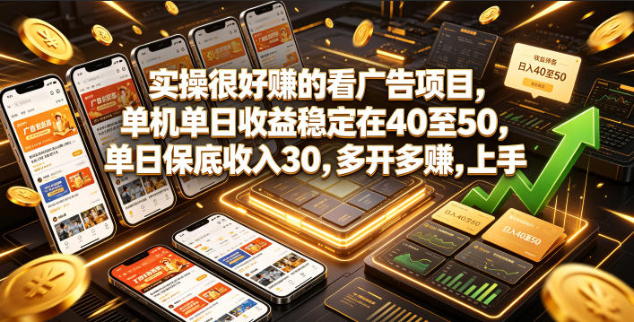 实操很好賺的看广告项目，单机单日收益稳定在40至50，单日保底收入30，多开多賺，上手就能变现【揭秘】-知享资源网