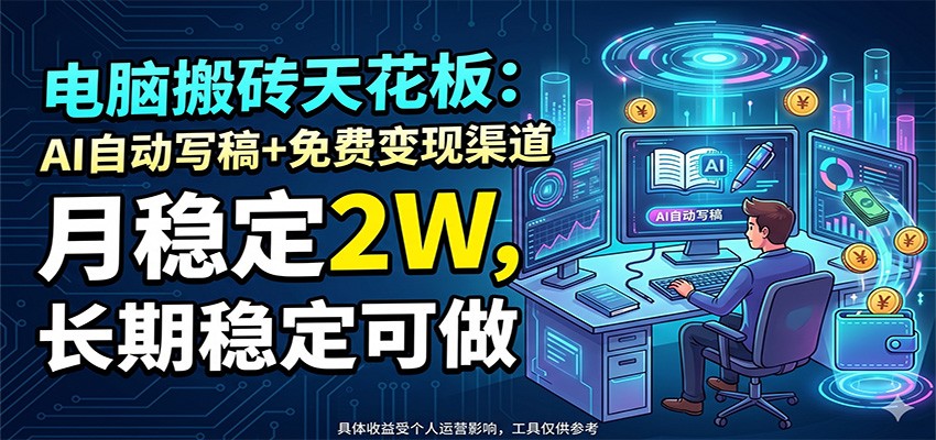 电脑搬砖天花板：AI自动写稿+免费变现渠道，月稳定2W，长期稳定可做-知享资源网