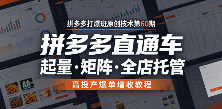 拼多多打爆班原创技术第60期，拼多多直通车，起量・矩阵・全店托管，高投产爆单增收教程-知享资源网