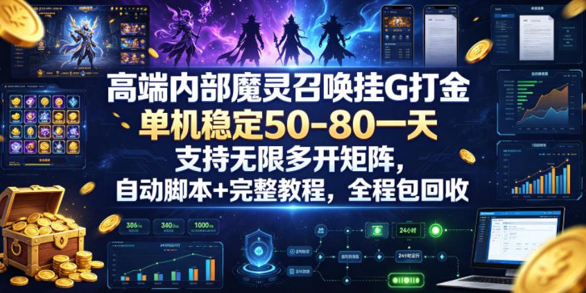高端内部魔灵召唤挂G打金，单机稳定50-80一天，支持无限多开矩阵，自动脚本+完整教程，全程包回收【揭秘】-知享资源网