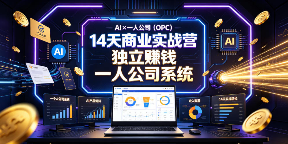 AI×一人公司（OPC）14天商业实战营，用AI帮你搭建一个属于你自己的、能独立賺钱的一人公司系统-知享资源网