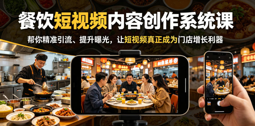 餐饮短视频内容创作系统课，帮你精准引流、提升曝光，让短视频真正成为门店增长利器-知享资源网