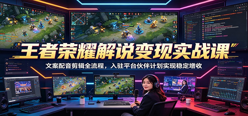 王者荣耀解说变现实战课：文案配音剪辑全流程，入驻平台伙伴计划实现稳定增收-知享资源网