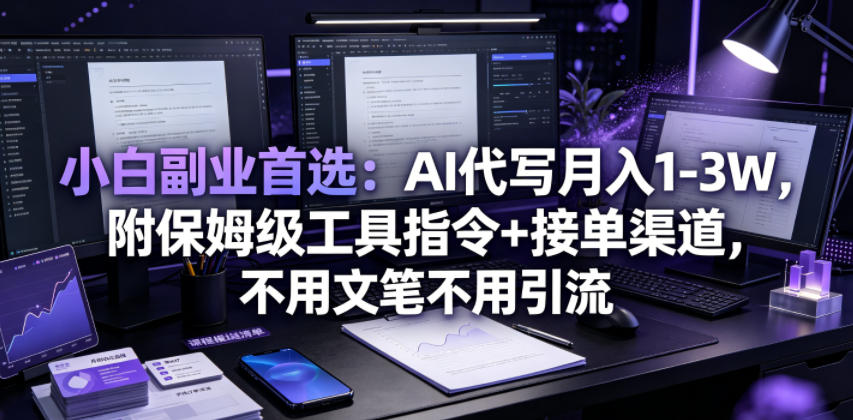 小白副业首选：AI代写月入1-3W，附保姆级工具指令+接单渠道，不用文笔不用引流【揭秘】-知享资源网