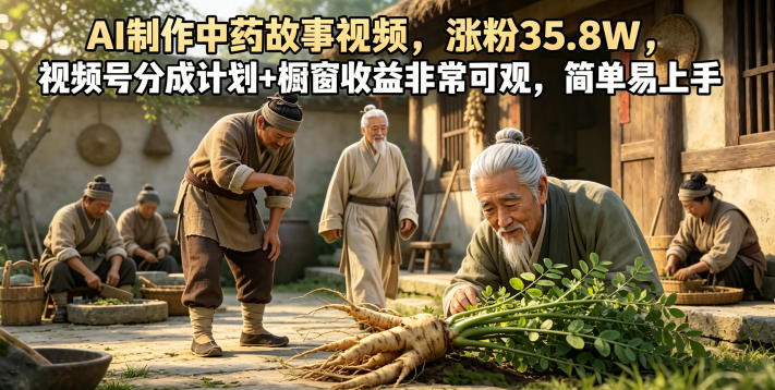 AI制作中药故事视频，涨粉35.8W，视频号分成计划+橱窗收益非常可观，简单易上手-知享资源网