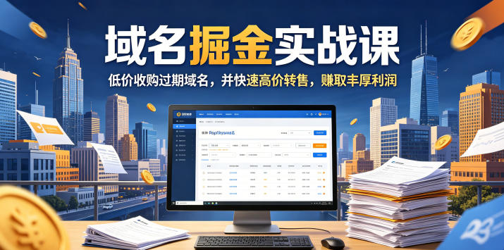 域名交易掘金实战课，低价收购过期域名，并快速高价转售，賺取丰厚利润【原创双语字幕】-知享资源网
