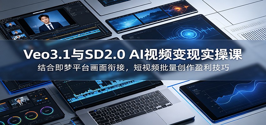 Veo3.1与SD2.0 AI视频变现实操课课：结合即梦平台画面衔接，短视频批量创作盈利技巧-知享资源网