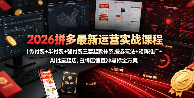 2026拼多多最新运营实战课程｜微付费+半付费+强付费三套起款体系，叠券玩法+矩阵推广+AI批量起店，白牌店铺直冲黑标全方案-知享资源网