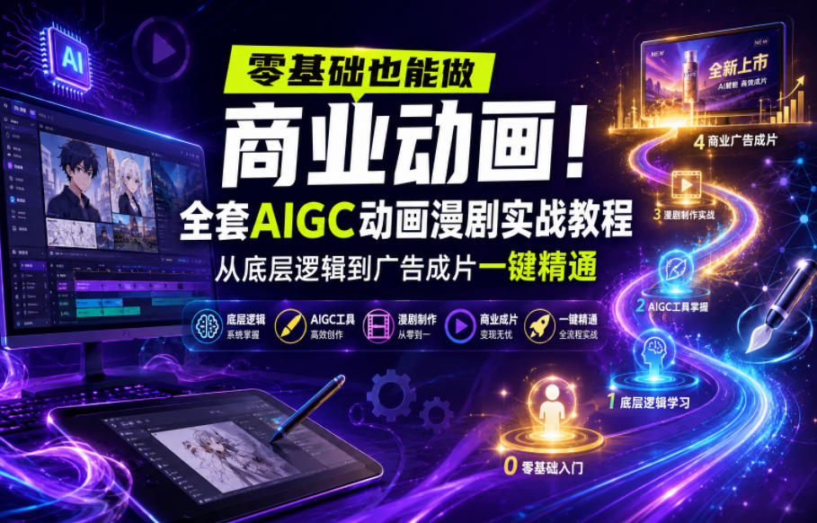 零基础也能做商业动画！全套AIGC动画漫剧实战教程，从底层逻辑到广告成片一键精通-知享资源网