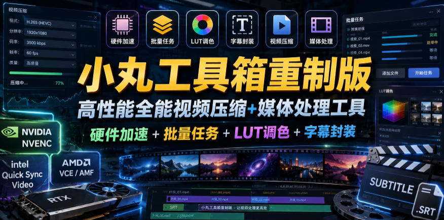 小丸工具箱重制版–高性能全能视频压缩+媒体处理工具｜硬件加速+批量任务+LUT调色+字幕封装-知享资源网