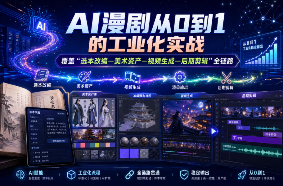 AI漫剧从0到1的工业化实战，覆盖“选本改编—美术资产—视频生成—后期剪辑”全链路（更新6月）-知享资源网