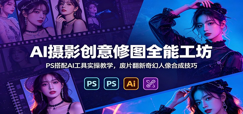 AI摄影创意修图全能工坊：PS搭配AI工具实操教学，废片翻新奇幻人像合成技巧-知享资源网