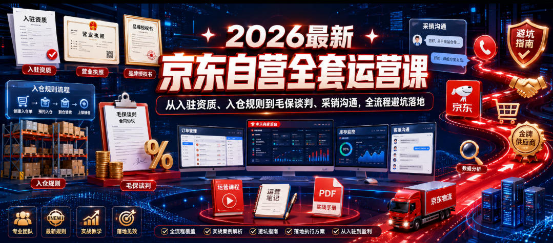 2026最新京东自营全套运营课，从入驻资质、入仓规则到毛保谈判、采销沟通，全流程避坑落地-知享资源网