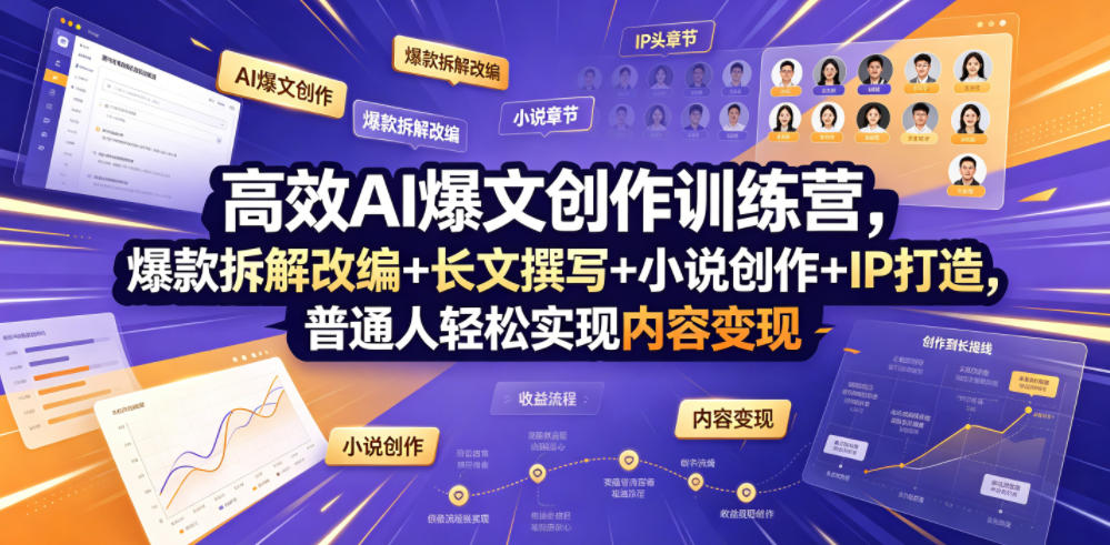 高效AI爆文创作训练营，爆款拆解改编+长文撰写+小说创作+IP打造，普通人轻松实现内容变现-知享资源网