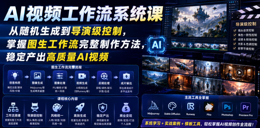 AI视频工作流系统课，从随机生成到导演级控制，掌握图生工作流完整制作方法，稳定产出高质量AI视频-知享资源网