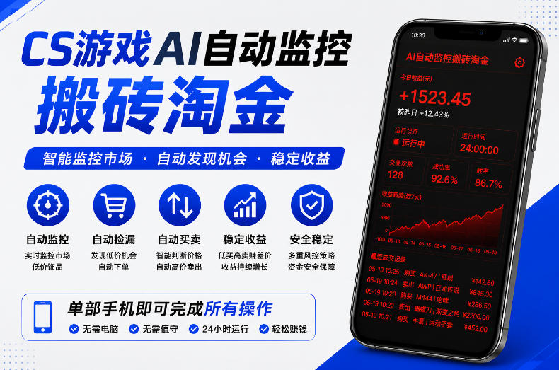 CS游戏AI自动监控搬砖淘金，稳定运行多年，支持任何形式验证，日入300+【揭秘】-知享资源网