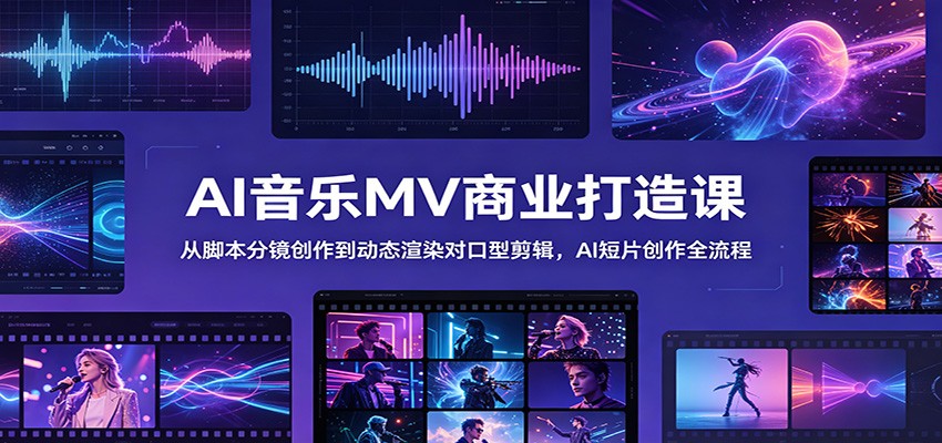 AI音乐MV商业打造课：从脚本分镜创作到动态渲染对口型剪辑，AI短片创作全流程-知享资源网