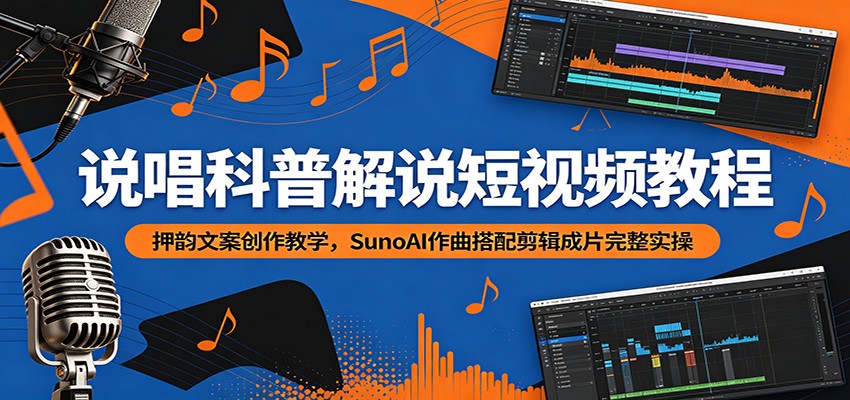 说唱科普解说短视频教程：押韵文案创作教学，SunoAI作曲搭配剪辑成片完整实操-知享资源网