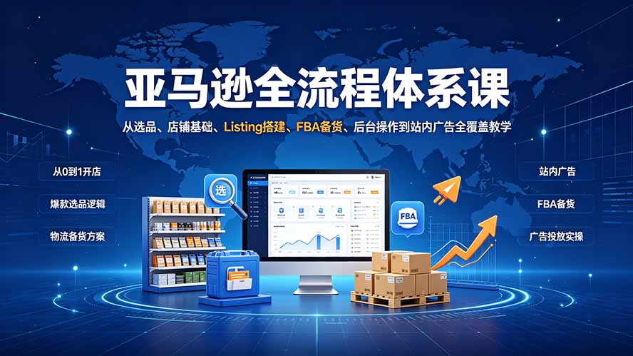 （19409期）亚马逊全流程体系课：从选品、店铺基础、Listing搭建、FBA备货、后台操作到站内广告全覆盖教学-知享资源网