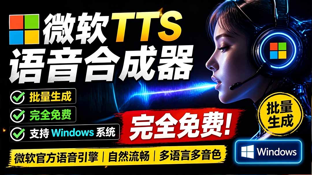 （19494期）微软 TTS 免费语音配音生成器，完全免费，支持多语音、多音色选择，Windows系统专用 TTS语音合成器-知享资源网