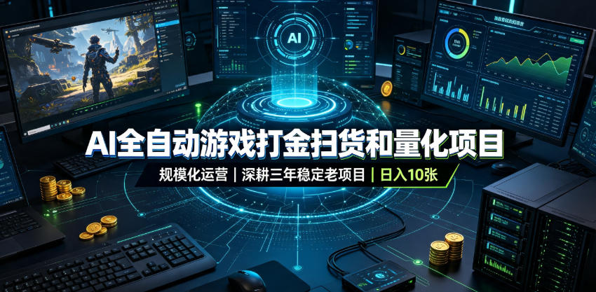 AI全自动游戏打金扫货和量化项目，规模化运营日入10张，深耕三年稳定老项目！【揭秘】-知享资源网