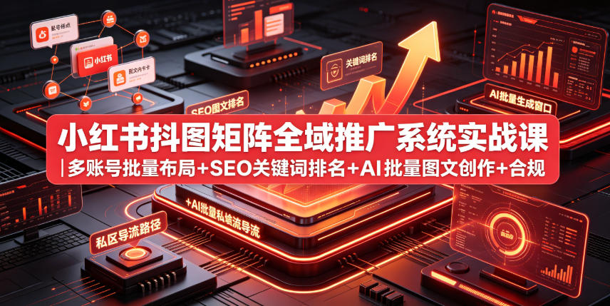 小红书抖图矩阵全域推广系统实战课｜多账号批量布局+SEO关键词排名+AI批量图文创作+合规私域导流完整落地教程-知享资源网