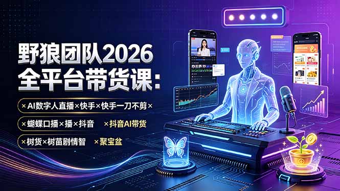 （19511期）野狼团队2026全平台带货课-7月：AI数字人直播×快手一刀不剪×蝴蝶口播×抖音AI带货×树苗剧情智剪×聚宝盆-知享资源网
