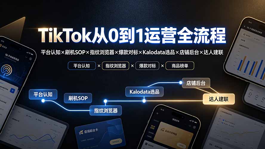 （19480期）TikTok从0到1运营全流程：平台认知×刷机SOP×指纹浏览器×爆款对标×Kalodata选品×店铺后台×达人建联-知享资源网
