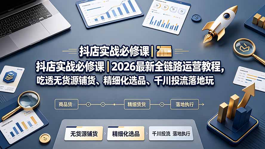 （19549期）抖店实战必修课｜2026最新全链路运营教程，吃透无货源铺货、精细化选品、千川投流落地玩法-知享资源网