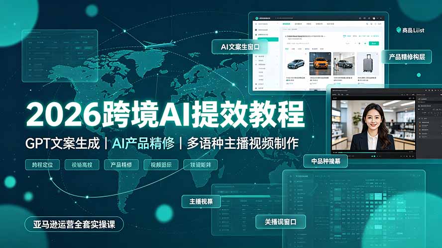 （19286期）2026跨境AI提效教程·GPT文案生成｜AI产品精修｜多语种主播视频制作，亚马逊运营全套实操课-知享资源网