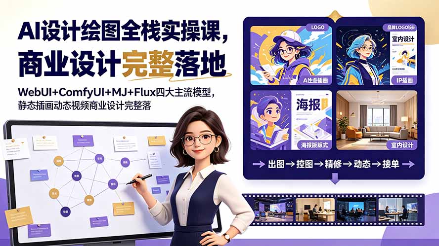 （19244期）AI设计绘图全栈实操课，WebUI+ComfyUI+MJ+Flux四大主流模型，静态插画动态视频商业设计完整落地教程-知享资源网