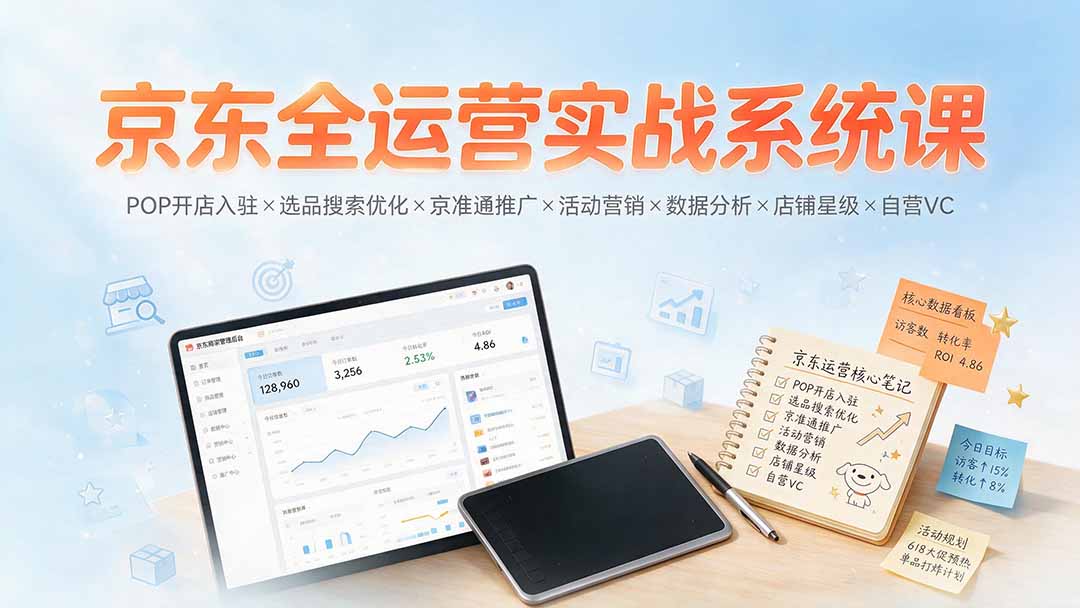 （19581期）京东全运营实战系统课：POP开店入驻×选品搜索优化×京准通推广×活动营销×数据分析×店铺星级×自营VC-知享资源网