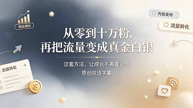（19198期）从零到十万粉，再把流量变成真金白银——这套方法，让成长不再靠运气【原创双语字幕】-知享资源网