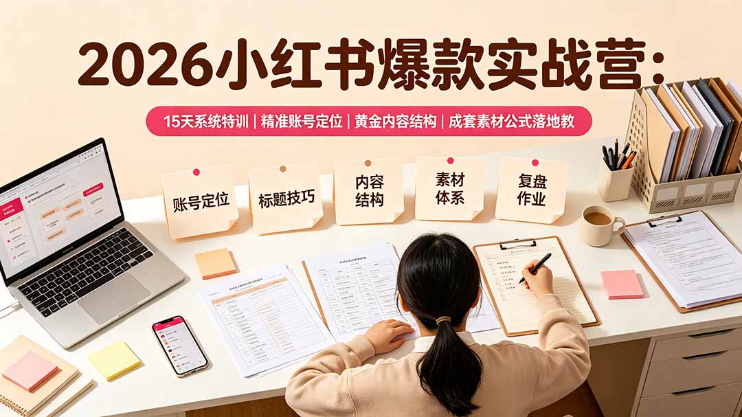 （19332期）2026小红书爆款实战营：15天系统特训｜精准账号定位｜黄金内容结构｜成套素材公式落地教程-知享资源网