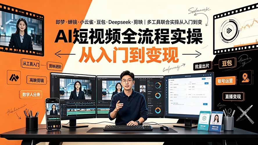 （19250期）AI短视频全流程实操：即梦·蝉镜·小云雀·豆包·Deepseek·剪映｜多工具联合实操从入门到变现-知享资源网