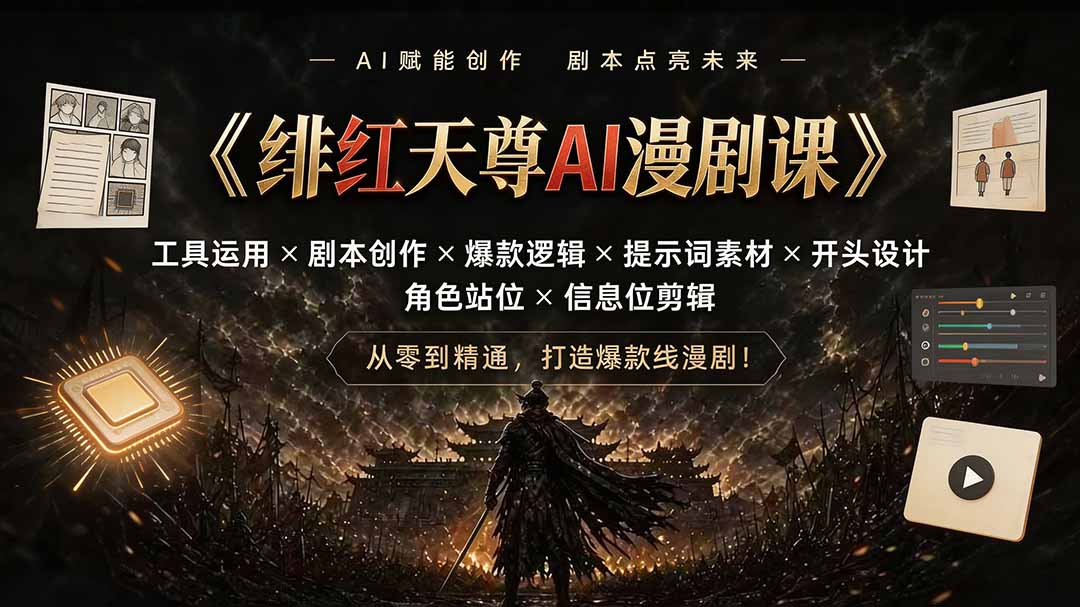 （19597期）绯红天尊AI漫剧课｜工具运用×剧本创作×爆款逻辑×提示词素材×开头设计×角色站位×信息位剪辑-知享资源网