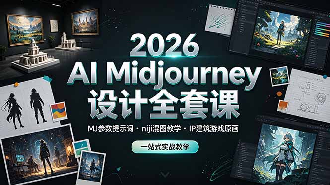 （19209期）2026 AI Midjourney设计全套课，MJ参数提示词niji混图教学，IP建筑游戏原画一站式实战教学-知享资源网