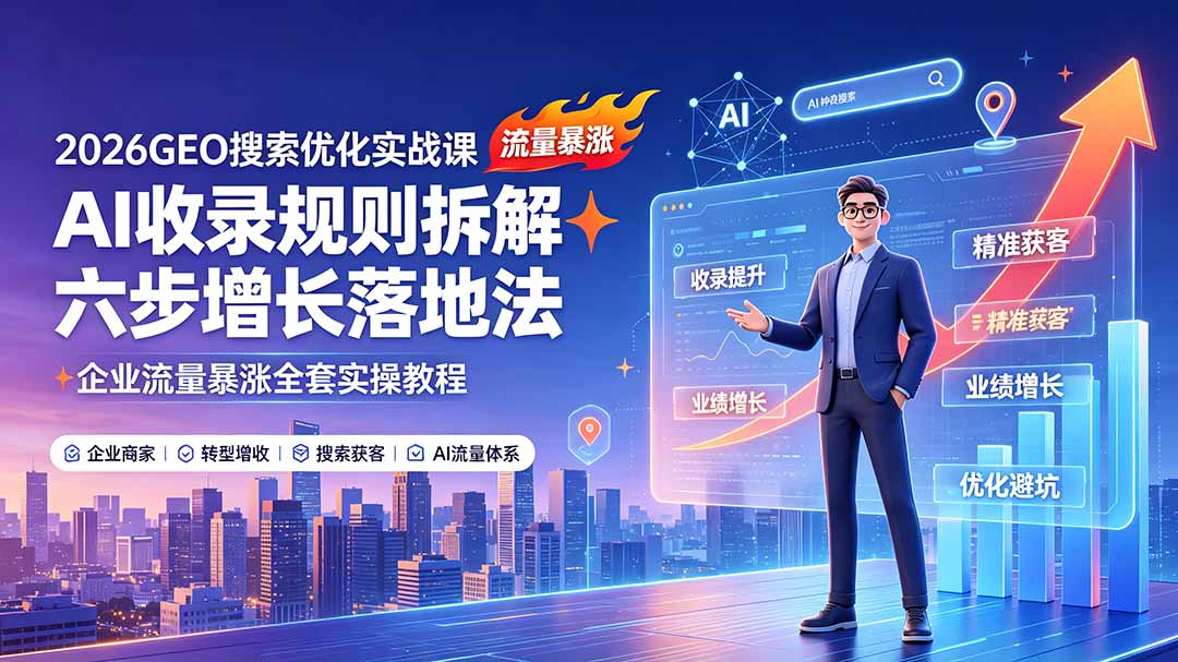 （19333期）2026GEO搜索优化实战课：AI收录规则拆解｜六步增长落地法｜企业流量暴涨全套实操教程-知享资源网