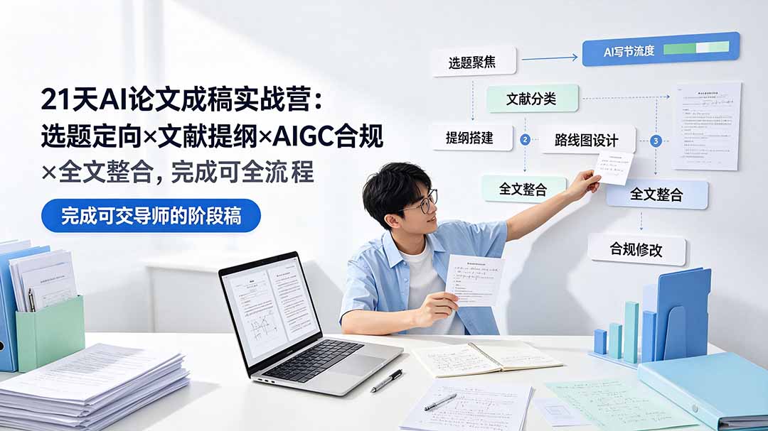 （19334期）21天AI论文成稿实战营：选题定向×文献提纲×AIGC合规×全文整合，完成可交导师的阶段稿-知享资源网