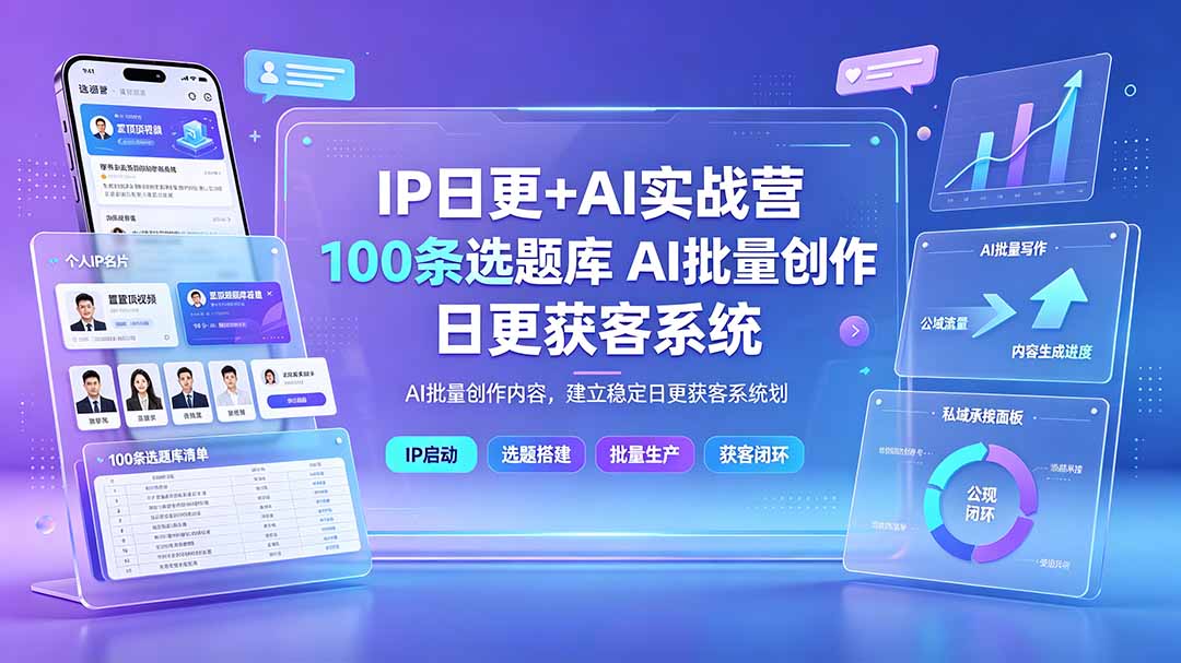 （19353期）IP日更+AI实战营：IP置顶视频制作×100条选题库搭建×10条日更规划，AI批量创作内容，建立稳定日更获客系统-知享资源网