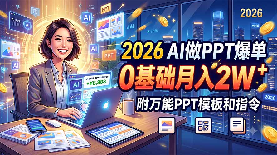 （19284期）2026 AI做PPT爆单，0基础月入2W，附万能PPT模板和指令-知享资源网
