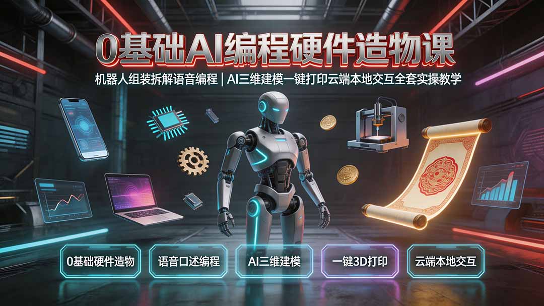 （19612期）0基础AI编程硬件造物课｜机器人组装拆解语音编程，AI三维建模一键打印云端本地交互全套实操教学-知享资源网